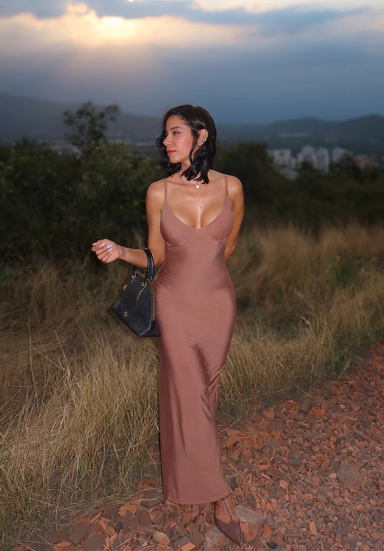 Vestido Georgina cafe con Faja Interna