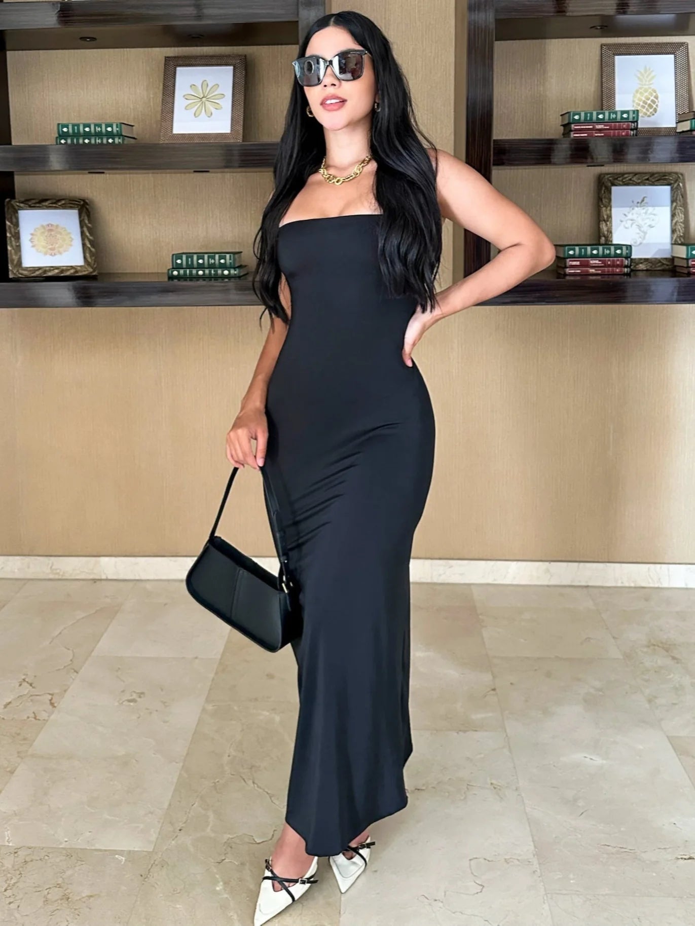 Vestido Laura con control de abdomen largo negro